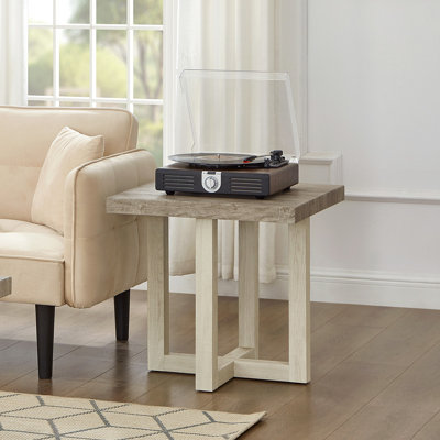 Table de bout contemporaine, gris vieilli et beige