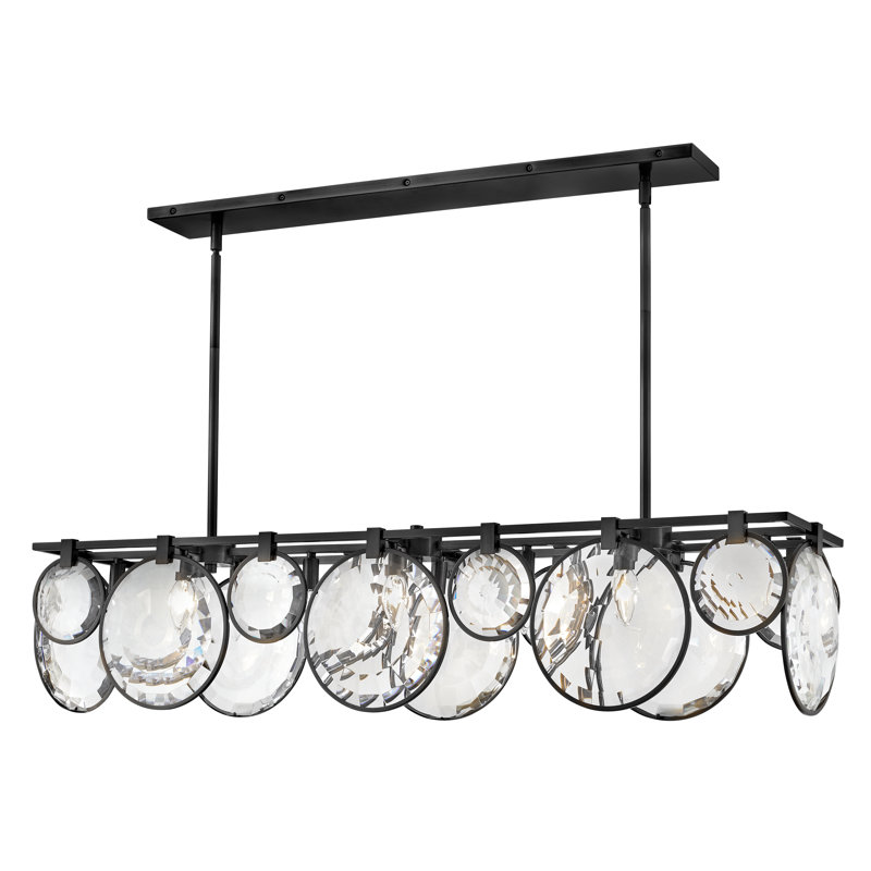 Nala Eight-Light Linear Chandelier w/ Multi-Faceted Optic Crystal Glass, Black
