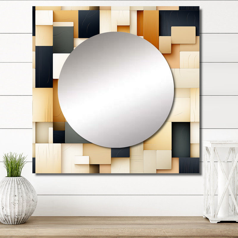 Abstrait blocs taupe Blockchain - miroir carré moderne pour décoration murale, 36 po x 36 po