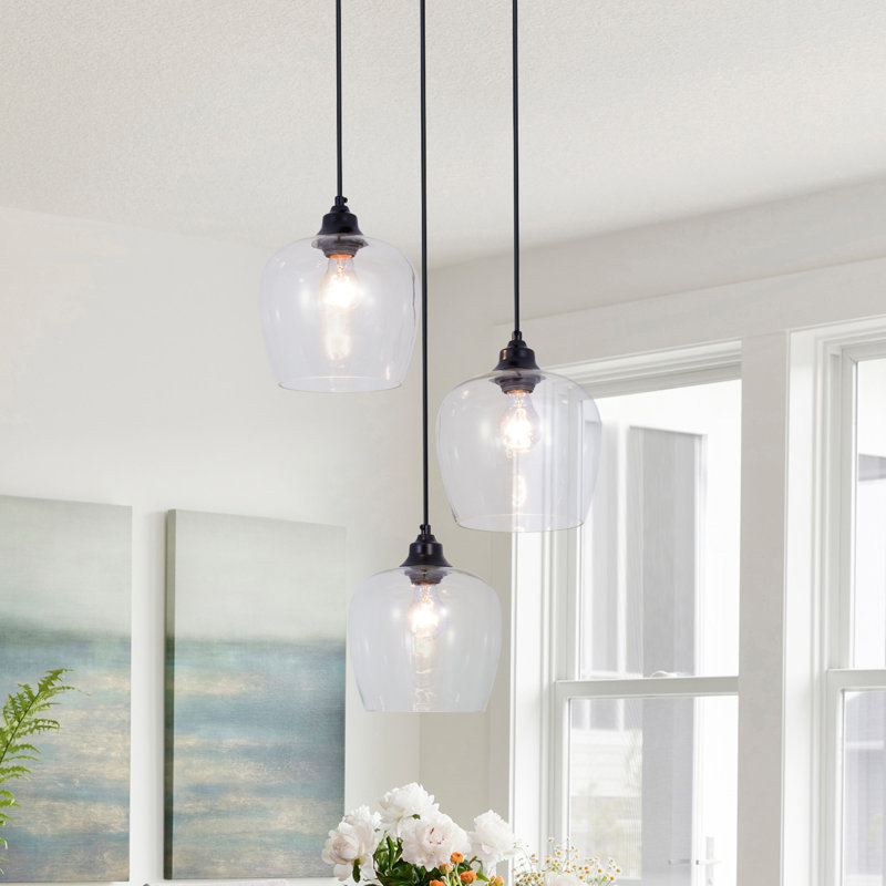 Luminaire suspendu en verre grainé réglable à 3 lumières 55 "à intensité variable