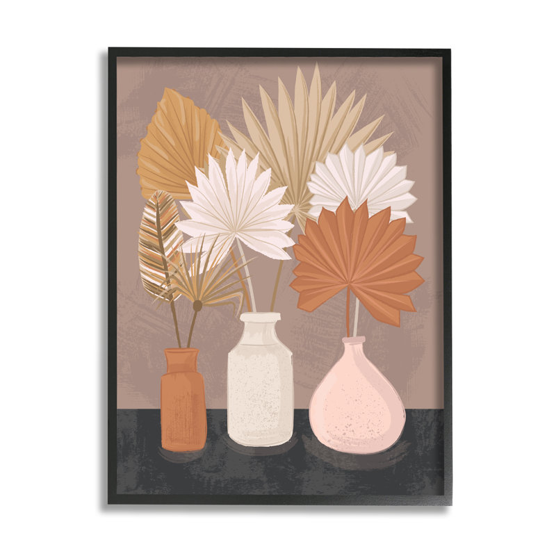 Feuilles de palmier en pot, H 16 po x l 16 po x P 1,5 po, Giclée encadrée noir minuit