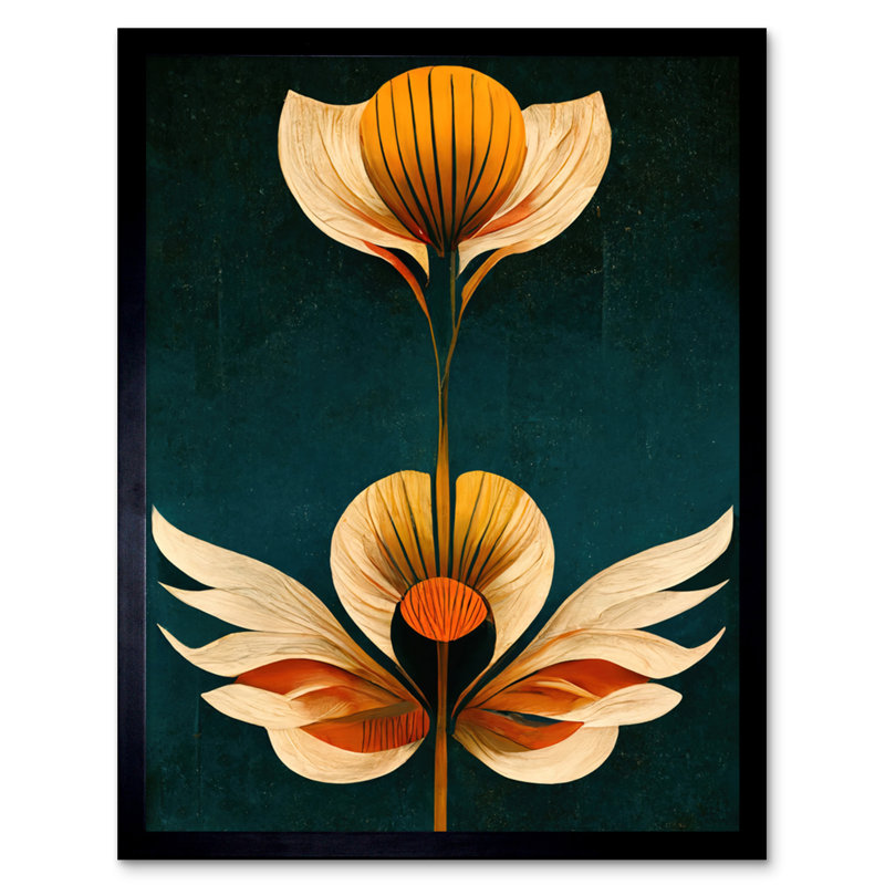 Tulip Flowers Coral Mustard Art Deco - Single Picture Frame Print