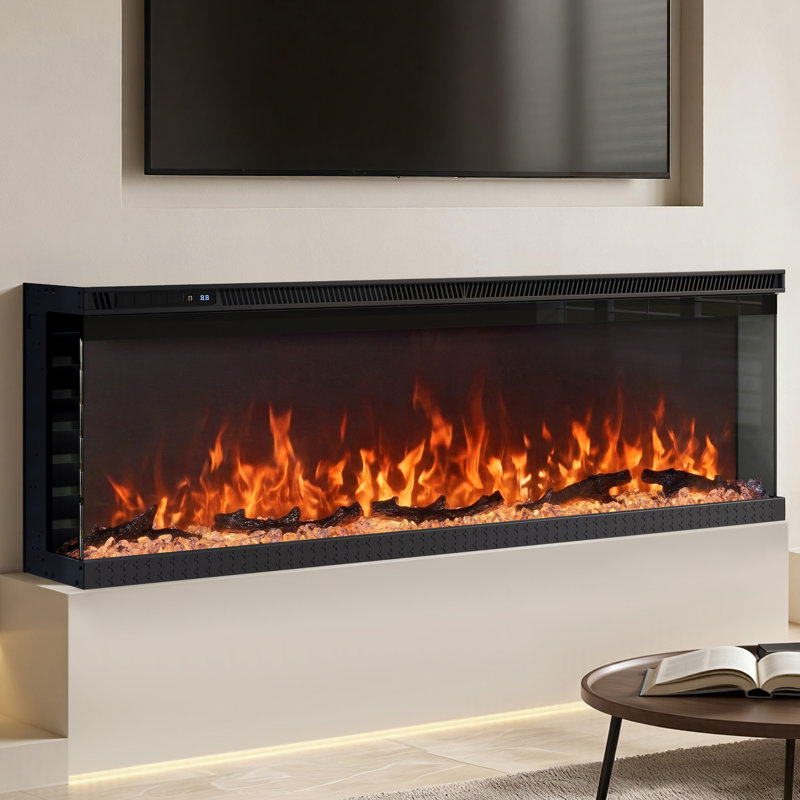 3-Sided Panoramic Electric Fireplace with 12-Color LED Flames, Recessed or Wall Mounted, 44cm x 101.8cm x 20cm