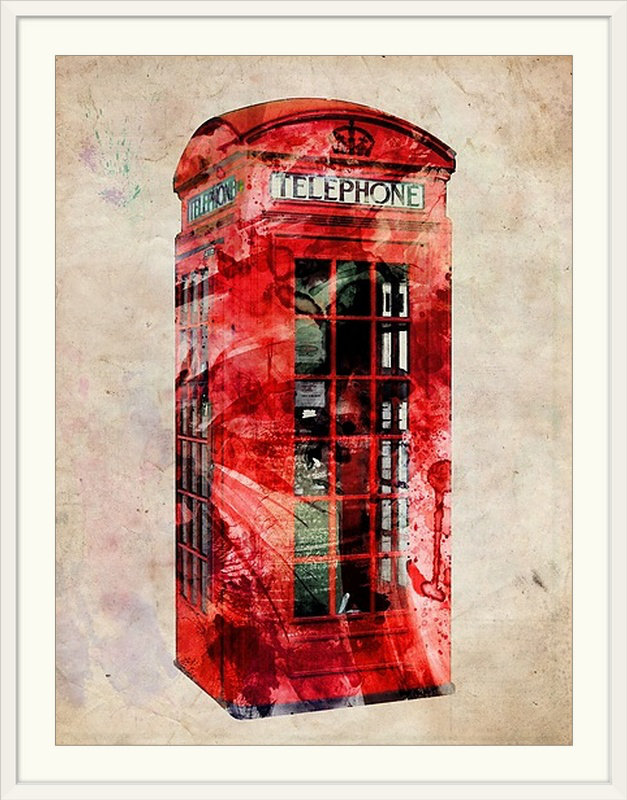 «London Téléphone Box Urban Art» par Deschamps, impression, H 32 po x l 26 po x P 1 po, Cadre blanc