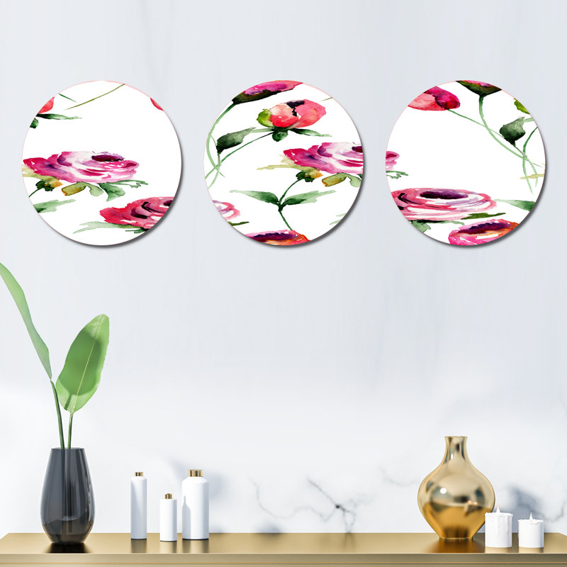 Ensemble de 3 décorations murales à motif de fleurs roses