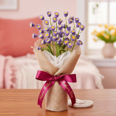 6 Pcs Crochet Flower Bouquet, 15.7In Artificial Lily Of The Valley Crochet Flowers Handmade Knitted Flowers Crocheted Flower Arrangements For Home Office Wedding Table Decor