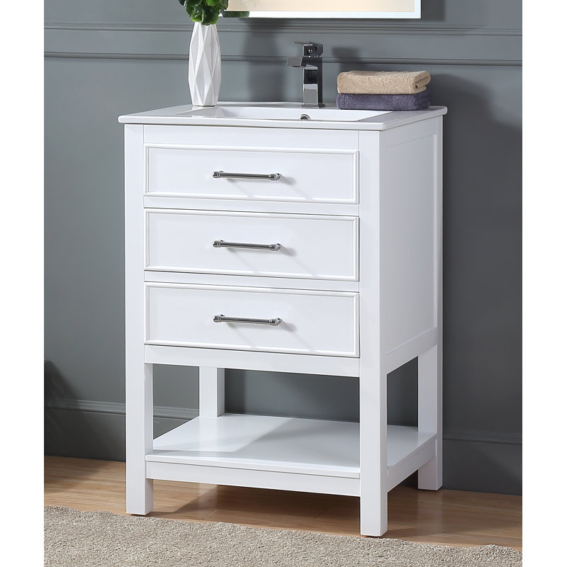 Lauryn 24.02'' Single Bathroom Vanity with Ceramic Top, White