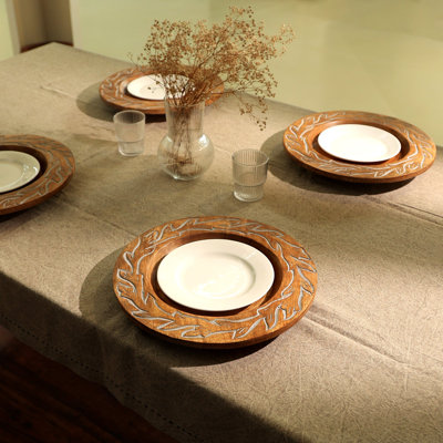 Wood Charger Plate | Handcrafted 13" Wood Charger Plate | Wooden Dinning Placemat | Artisan Wood Tableware