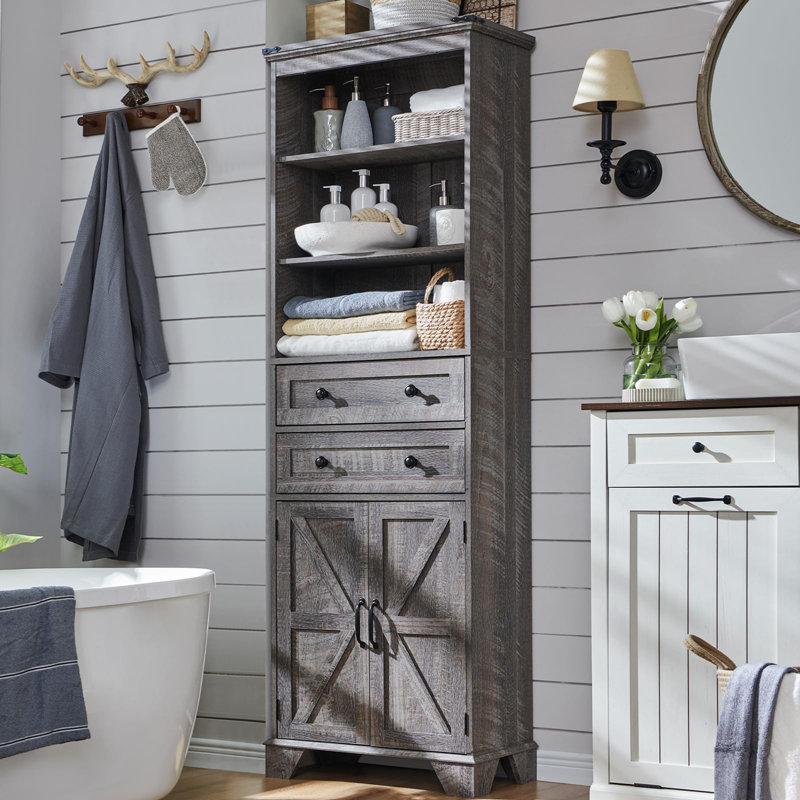72" Tall Bathroom Storage Cabinet, Gray Wash