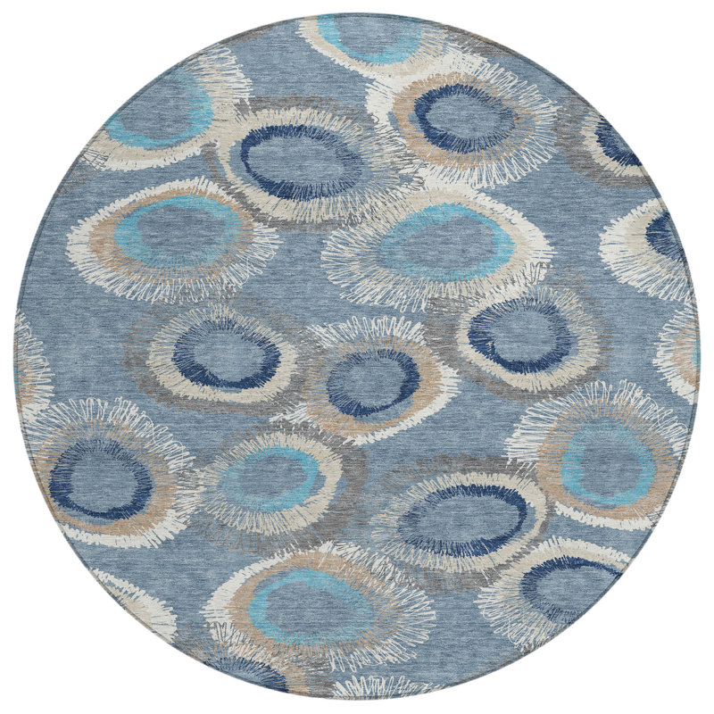Machine Washable Indoor/Outdoor Jenning ACN2278 Geometric Rug, Round 8'