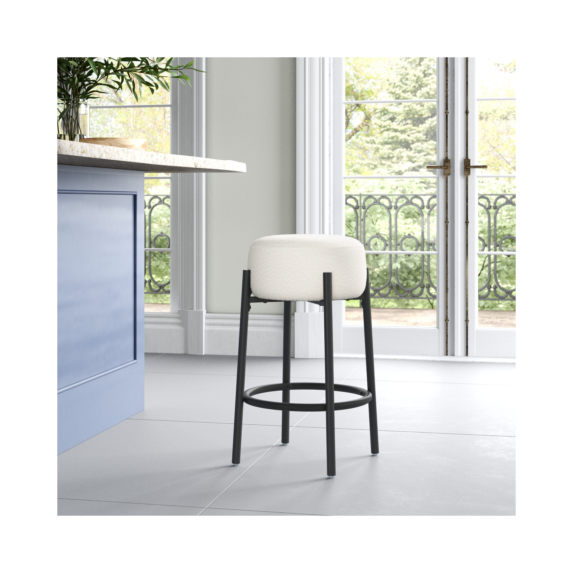 Colombe Metal Leg Bar & Stool, Counter Stool (26.3" Seat Height), Boucle-Ivory