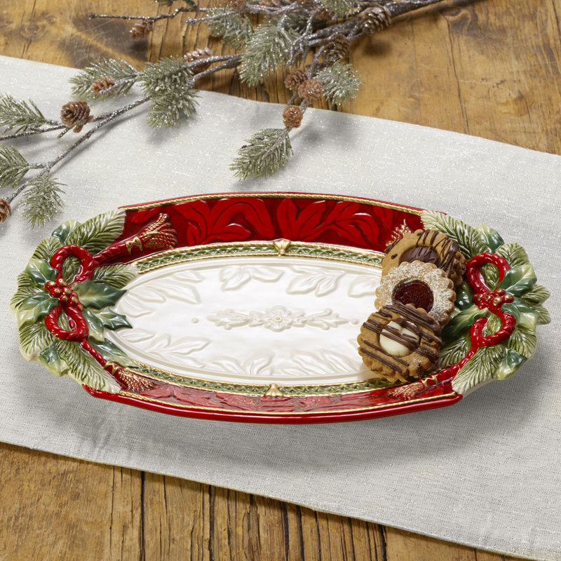 Fitz and Floyd Holiday Home Platter, 1.5" H x 13.5" L x 8.25" W