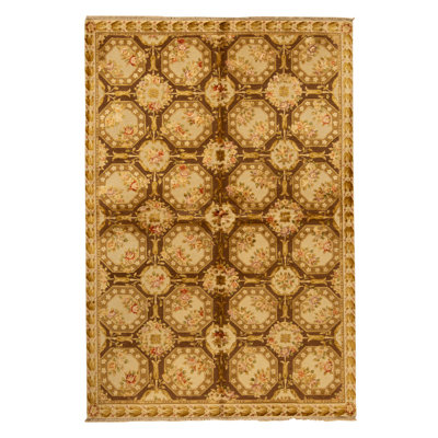 Tapis noisette et crème de haute qualité noué à la main