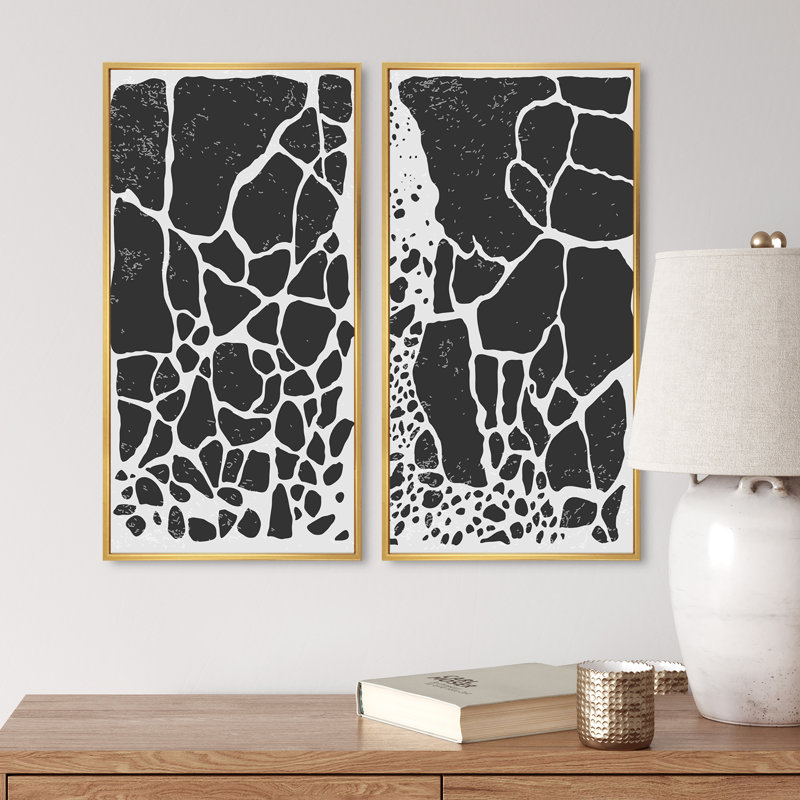 «Abstract Artistic Organic Minimalistic Shapes II», ensemble de 2 peintures, H 20 po x l 24 po x P 1 po, Cadre doré