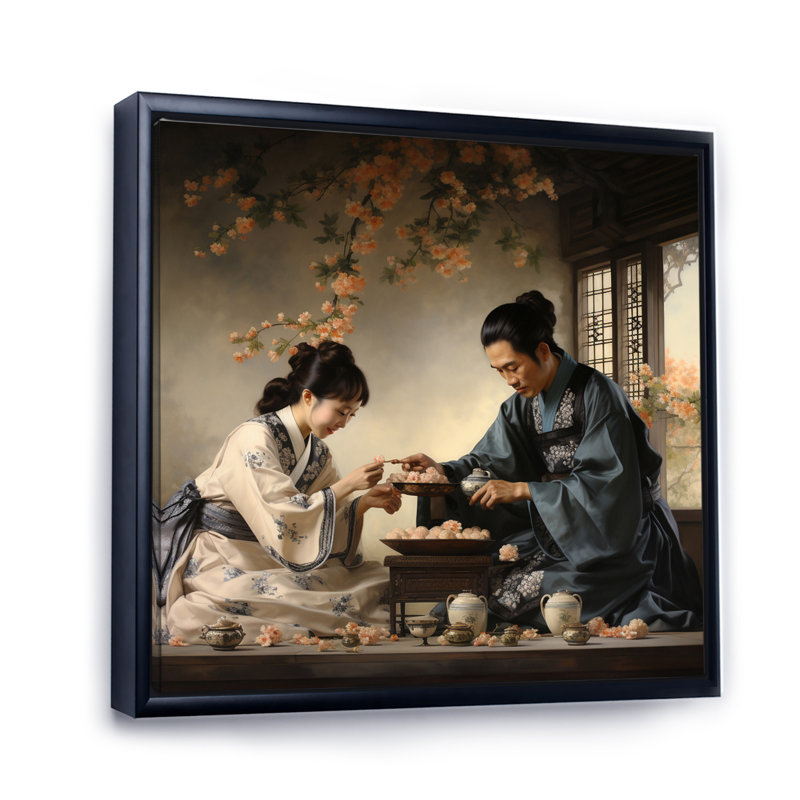 Asian Art Harmony In Tea X sur impression sur toile, H 36 po x l 36 po x P 1,5 po, Cadre flottant noir