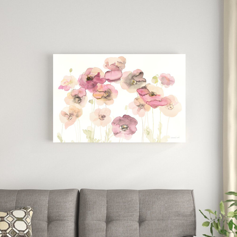 «Delicate Poppies» par Danhui Nai, reproduction d'art sur toile tendue, H 24 po x l 36 po