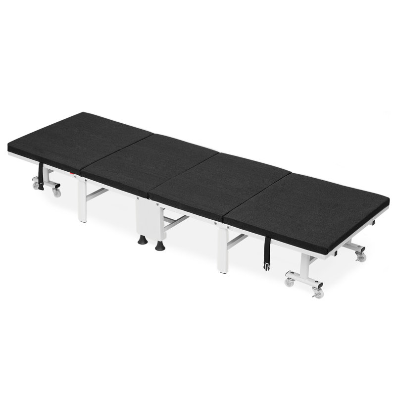 Lit pliant roulant, lit pliant avec matelas en mousse, lit de camp pliable avec housse, Noir, noir, noir, noir