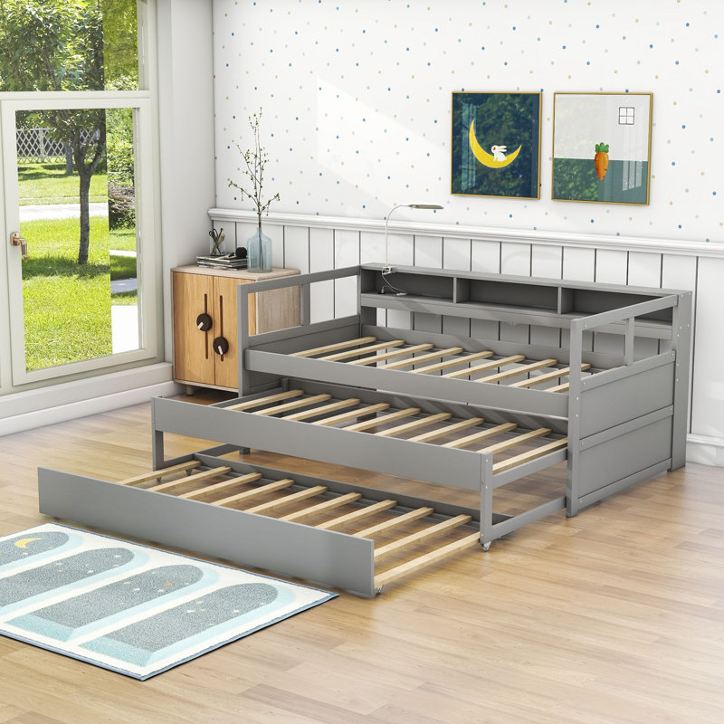 Dhruv Extra-long Twin Daybed with Trundle, Gray