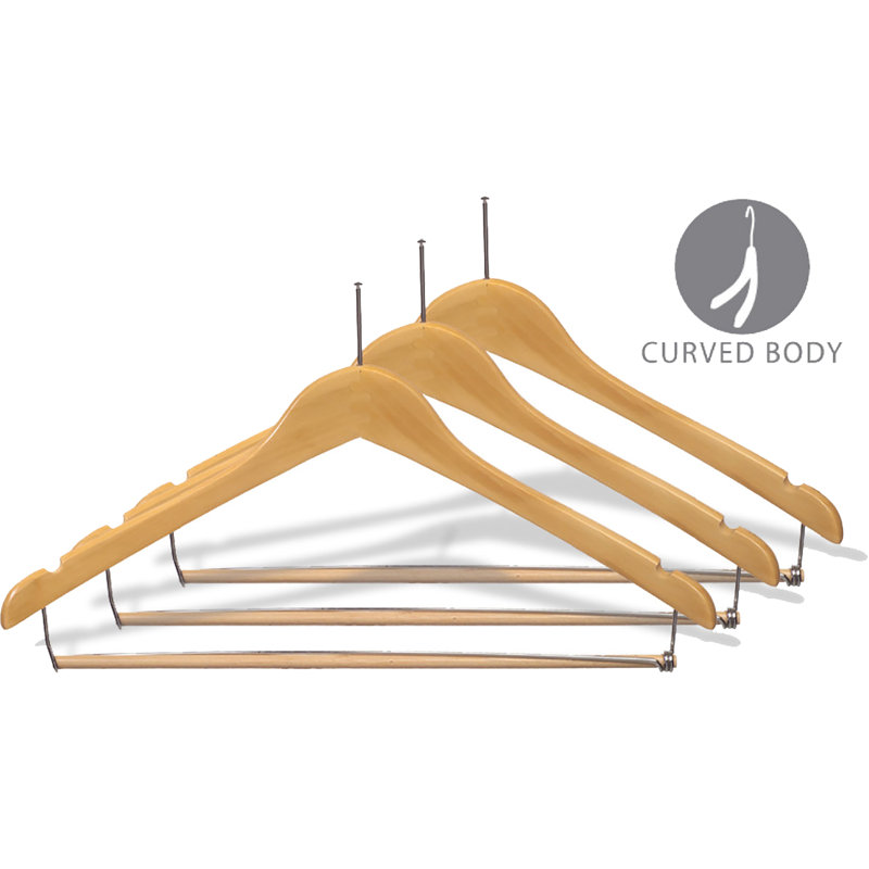 Porte-costumes en bois anti-vol, Naturel avec barre, 50