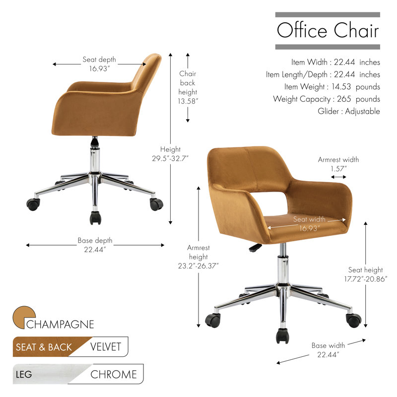 Chaise de bureau en velours Kai, Champagne