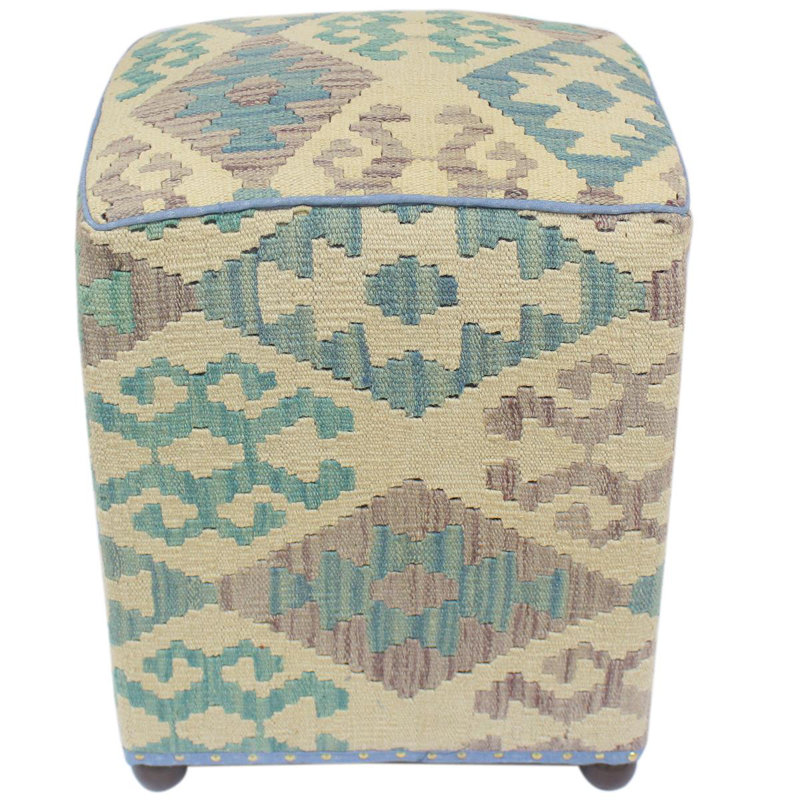 Aprea Upholstered Ottoman, Purple/Beige/Blue/Teal Wool