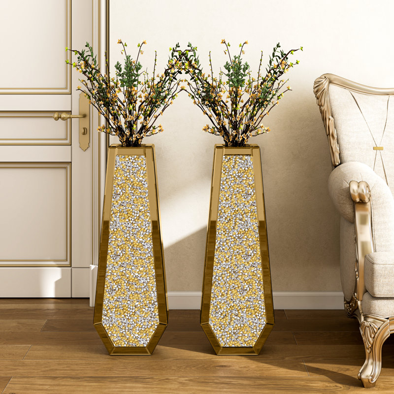 Gold Decorative Floor Vase Modern Handmade 30''H (Set of 2), Gold, 30"