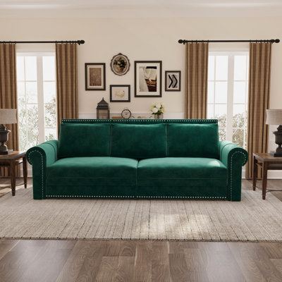 Canapé Chesterfield, canapé-lit gigogne de 93,7 po, canapé-lit convertible en velours 3 en 1 avec garniture cloutée et accoudoirs roulés, canapé-lit multifonctionnel pour salon, chambre à coucher, appartement, bureau