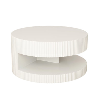 White 31.5'' Round Coffee Table. Modern Center Table With Storage For Living Room & Bedroom. Vertical Stripe Look. , Holds 110lbs. Easy To Clean, No Assembly Required In Look, Storage, Bedroom,