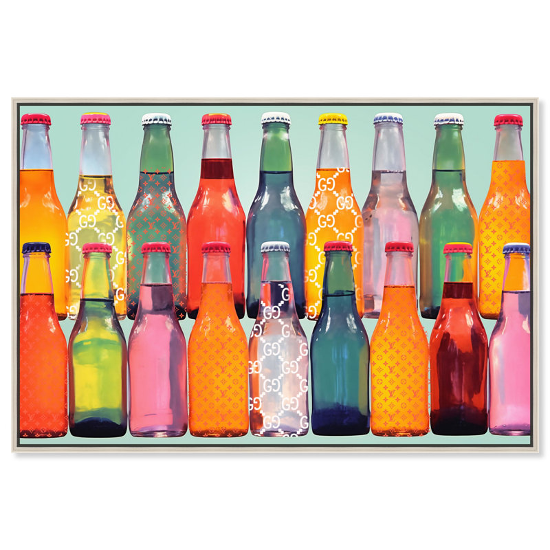 Soda Pops Retro Drinks Bar Cart Print Wall Art by Notoriart, 31" H x 46" W, Silver Framed