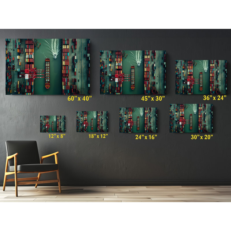 Container Terminal Seen from Above Canvas Print, 16" H x 24" W