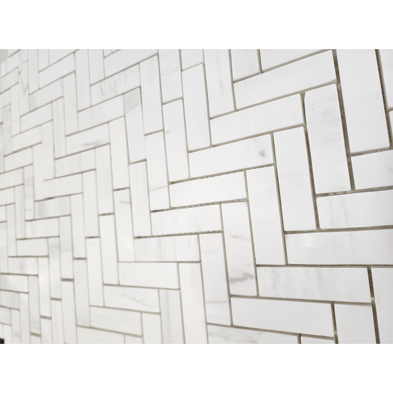 Bianco Dolomite 1 po x 3 po à chevrons mat