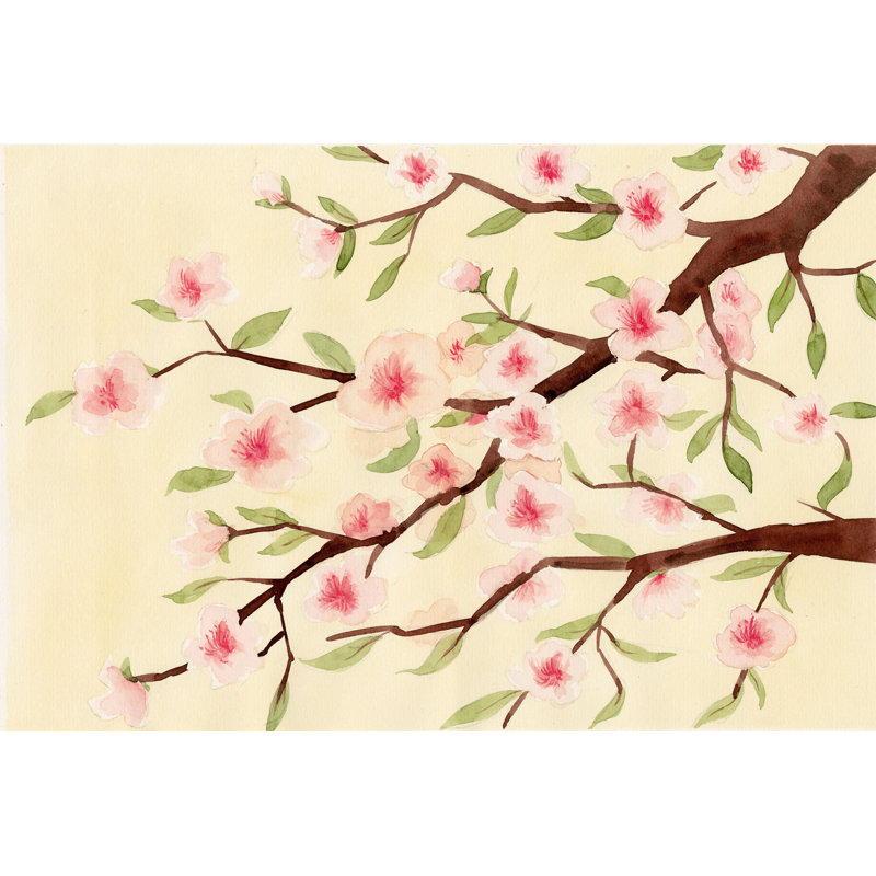 The Cherry Blossoms I - Painting Print, 20 cm H x 30 cm W, Black Floater Framed