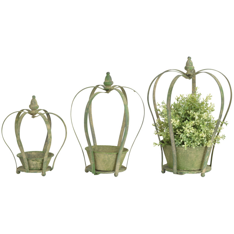 Aged Metal Green Crown Planter