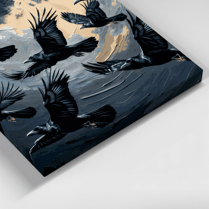 Birds American Crow, art mural sur toile grise, H 20 po x l 24 po