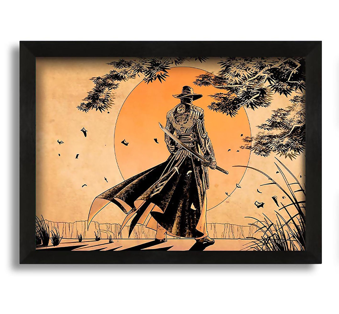 Gerahmtes Leinwandbild Japanese Samurai Sunset