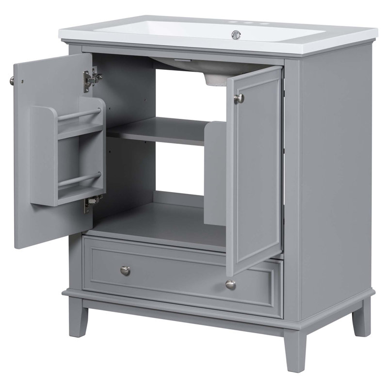Meuble-lavabo multifonctionnel avec portes et tiroir 30 po, Gris