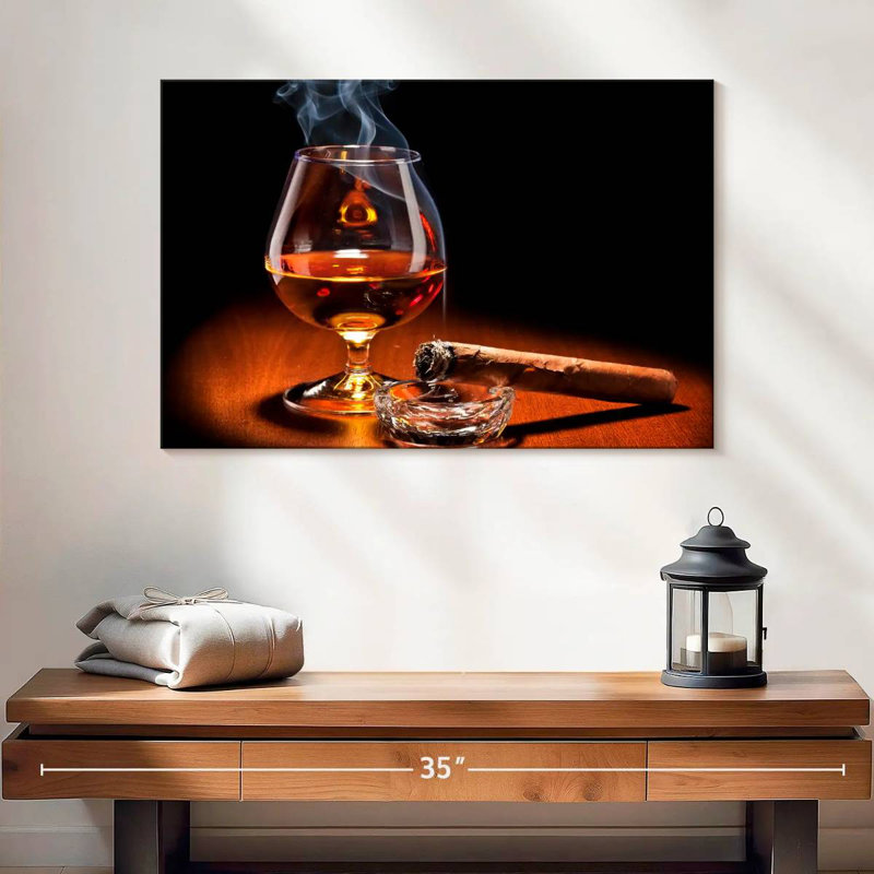 Cigare Yarlin et verre de cognac, H 16 po x l 24 po