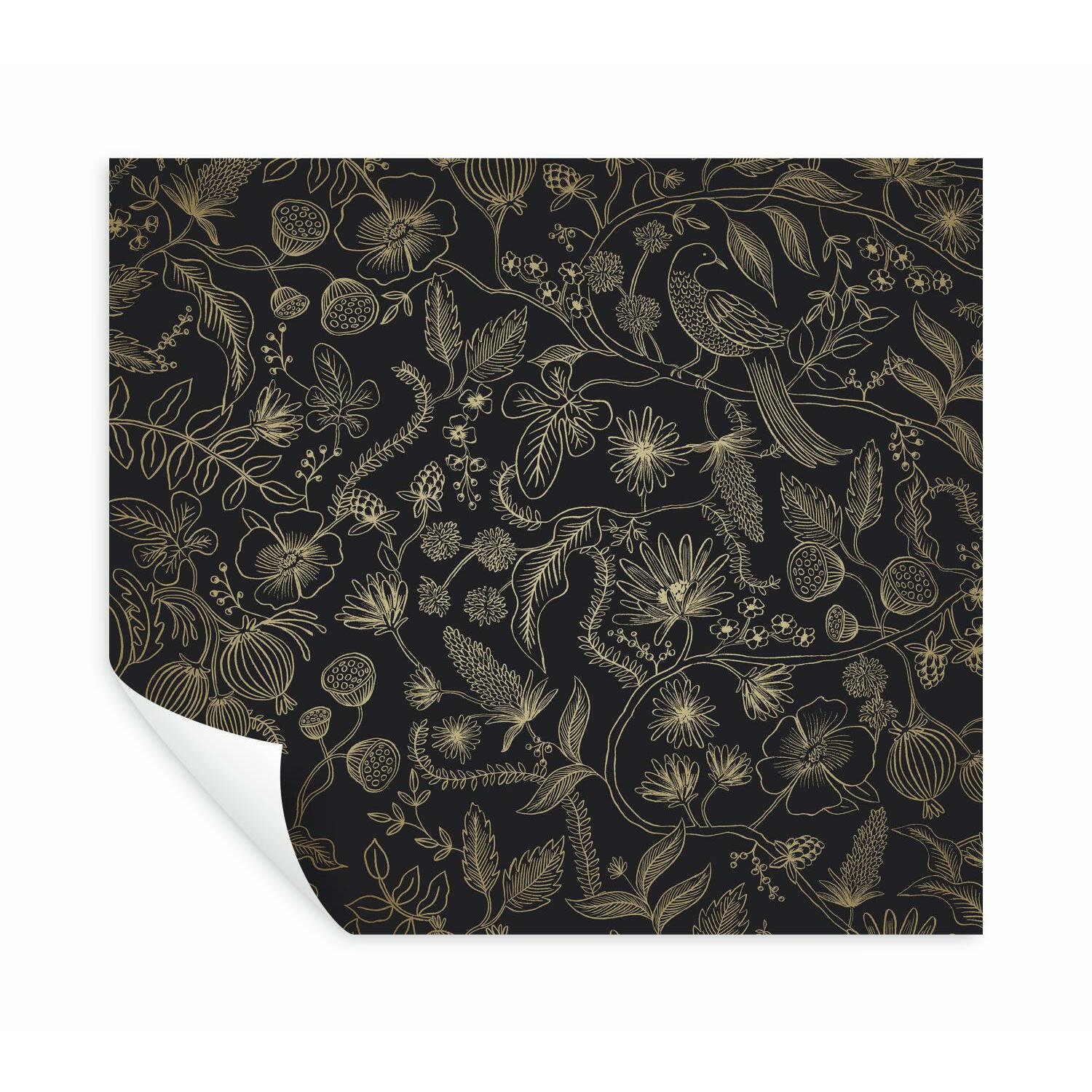 Aviary Self-Adhesive Wallpaper Roll, Black/Gold