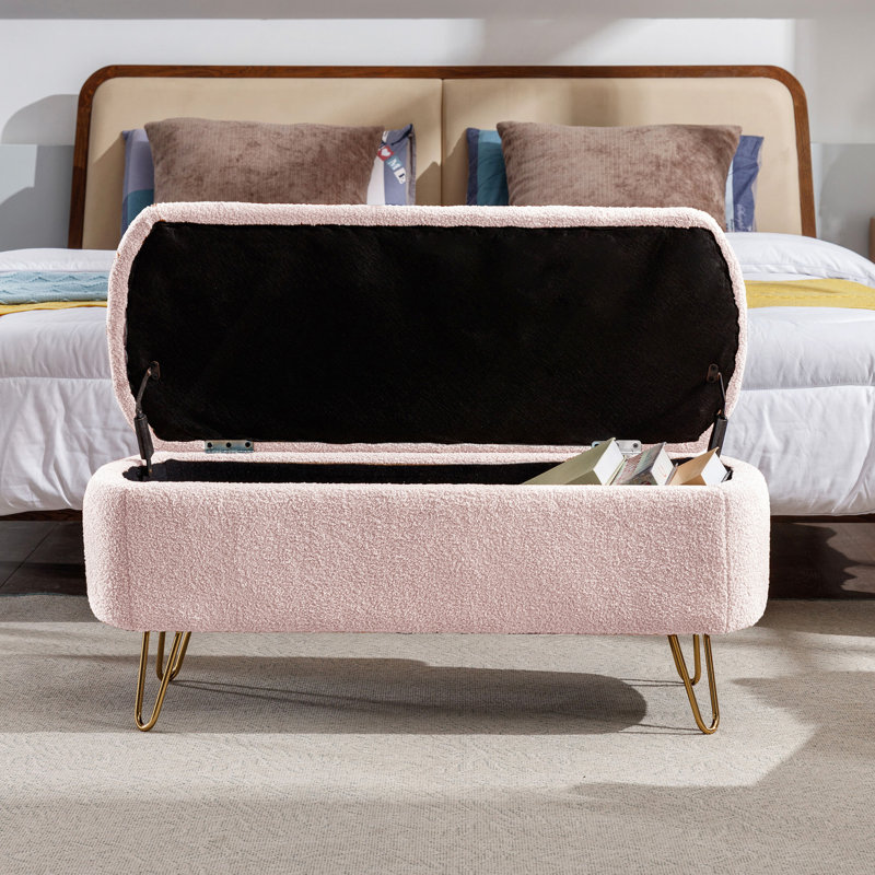 Banc rembourré en fausse fourrure, Rose