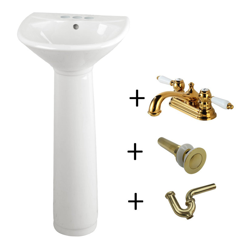 Lavabo de salle de bain 26 "en céramique blanche avec robinet et trop-plein 26"