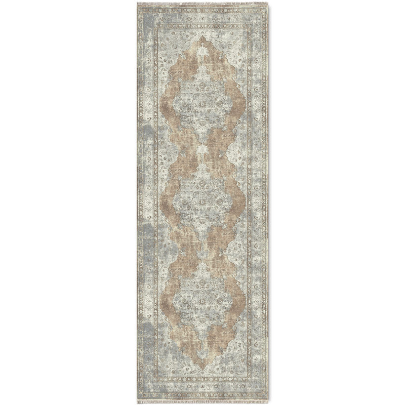 Pender Beige Cream Oriental Cotton Chenille Area Rug, Rectangle 4' x 5'