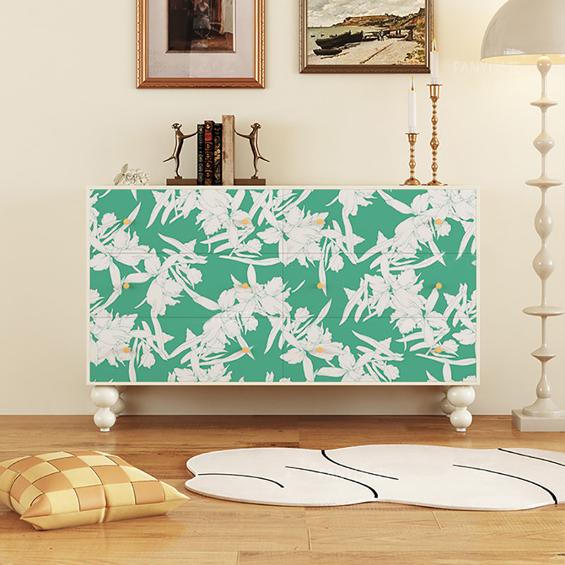 53.1in Six-drawer Sideboard, White/Green