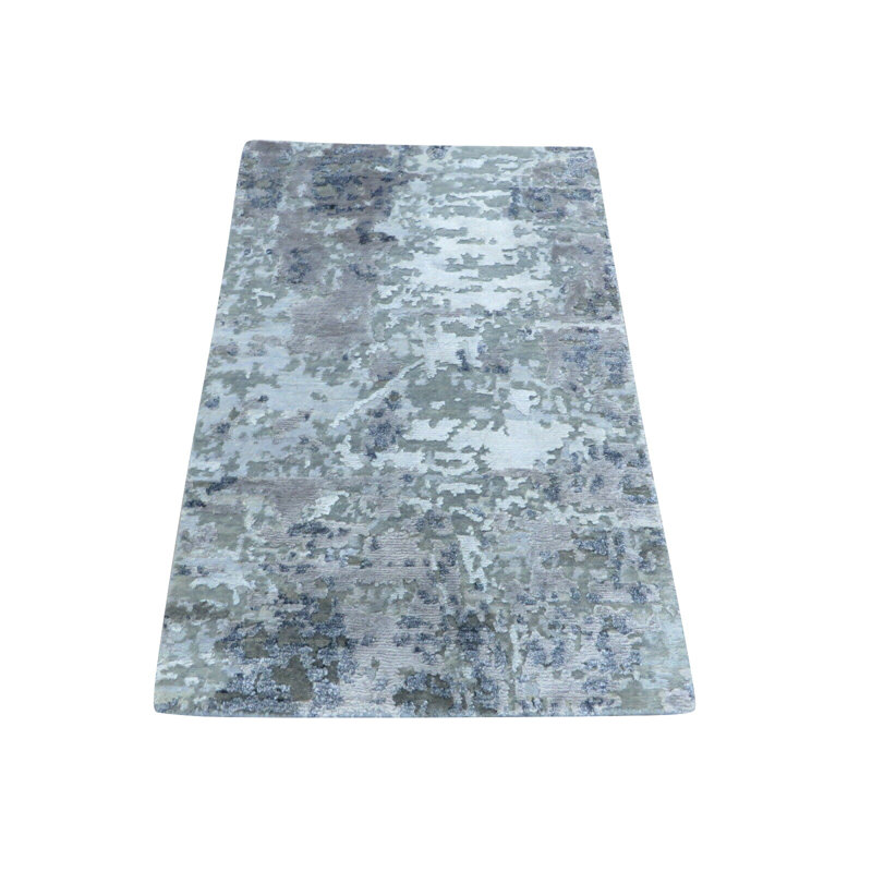 Tapis gris en soie noué à la main de conception unique 2 pi x 3 pi Bettine