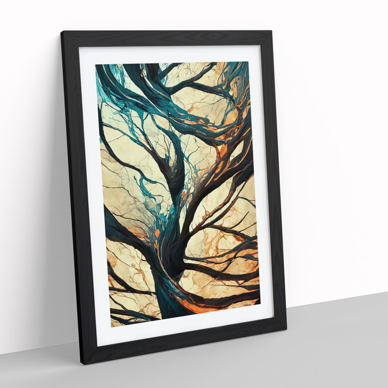 Branches Of A Tree Abstract No.5 - Single Picture Frame Painting, Black, 64cm H x 46cm W x 2cm D
