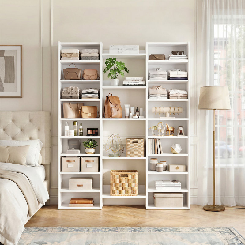 50 Pair Shoe Storage Cabinet ,Tall Shoe Rack With Open Shelves, White