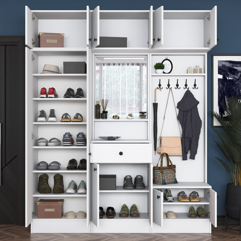 5-In-1 Entryway Hall Tree With Mirror, Shoe Storage And Coat Rack