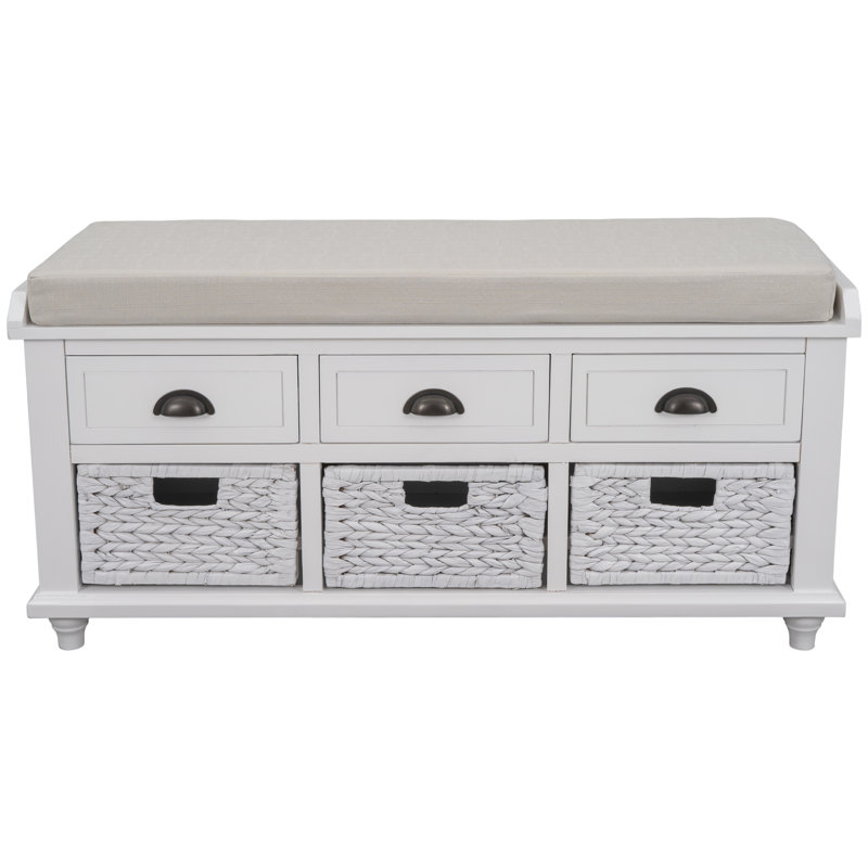 Colleen Upholstered Bench with Drawers, White