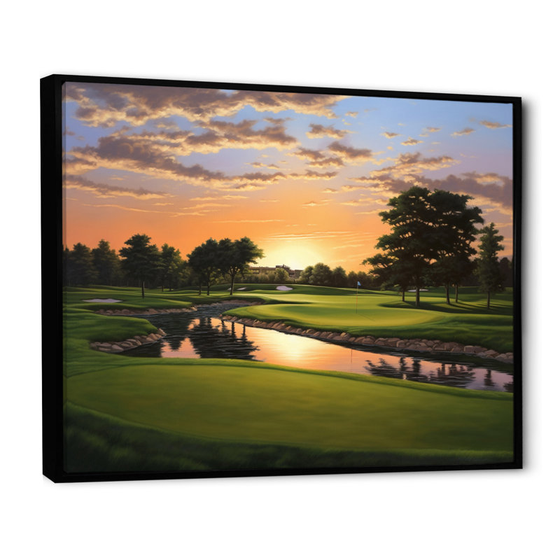«Golf Dawn On The Put II» - art mural golf, Cadre flottant noir, H 30 po x l 40 po x P 1,5 po