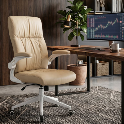 Mid-Back Ergonomic Office Chair,Cloud-Like PU Leather Executive Office Chair,  With Ergonomic Back Support, 360°Swivel Free,Flip-Up Armrests & Height Adjustment,With Silent Rolling Swivel PU Wheel For Home Office