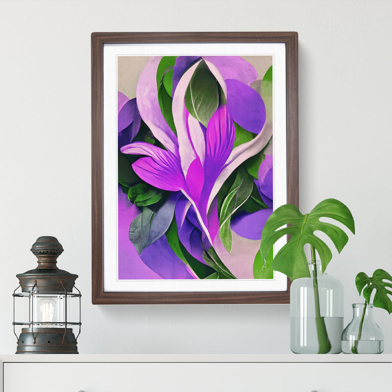 Floral Abstract No.2 - Single Picture Frame Print, 34cm H x 25cm W x 2cm D, Walnut